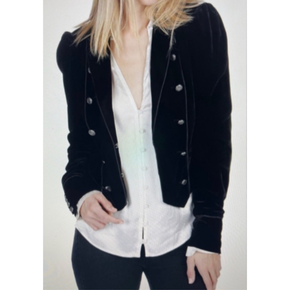 Paige Maribel Black Velvet Cropped Military Jacket NEW! - Picture 13 of 14